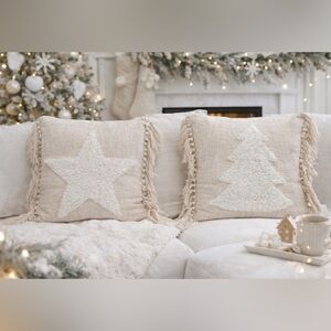 Creative Co-Op, Cream, Cotton Blend Punch Hook Pillow, 2 Styles 20x20”